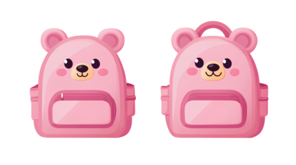  Pink school bag icon with a bear face on it two images side by side transparent background PNG