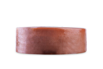Obraz premium Chocolate mousse cake with chocolate glaze on a white isolated background