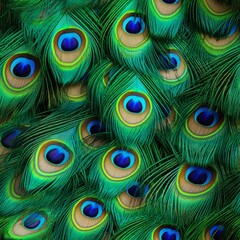 AI-generated vibrant peacock feathers showcasing their iridescent colors and intricate patterns.