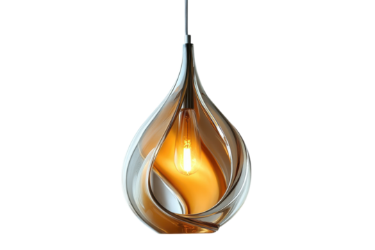 Elegant teardrop pendant lamp illuminates with warm golden light stylish glass design modern home