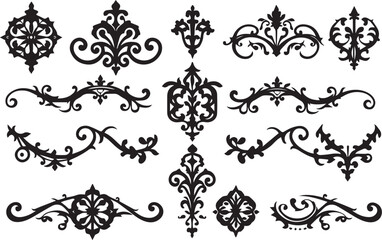 Set of decorative elements for design, ornaments, symbols, icons, patterns.  Hand drawn vector illustration	
