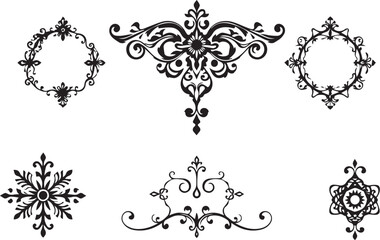 Set of decorative elements for design, ornaments, symbols, icons, patterns.  Hand drawn vector illustration	
