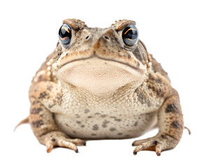 Naklejka premium Front view of single gray toad sitting and looking at camera isolated on white background and generated with AI
