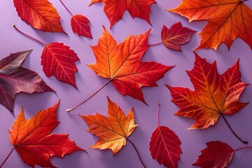 Autumn Leaves on Purple Background – Vibrant Fall Foliage Art Print