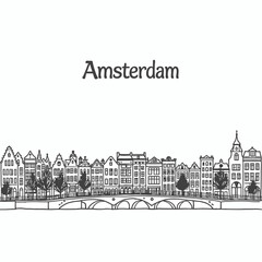 Obraz premium Amsterdam Skyline Vector with Travel Destination.