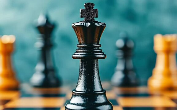 A chessboard with a clear winning strategy set up, symbolizing strategic business execution, with soft natural lighting in the background