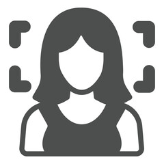 Obraz premium Assistant woman identity solid icon, neural network concept. Vector graphics. Person face recognition, program sign on white background, glyph style icon for mobile or web design.