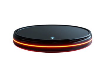 Sleek black disc with orange glow futuristic tech design minimal aesthetic dark background