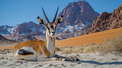 Springbok in Namib Desert, Majestic Mountain Background