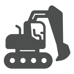 Crawler excavator with bucket solid icon, heavy transport concept. Vector graphics. Excavator sign on white background, glyph style icon for mobile or web design.