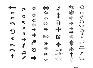 Smooth path black directional arrow vector set with handcrafted look and solid white background