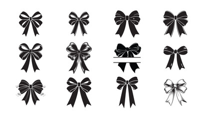 Elegant Bow Ribbon Vector Set &ndash; Black & White Gift Bows, Vintage Holiday Decorations

