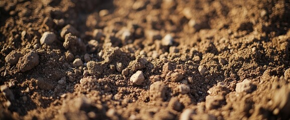 Close-up soil texture, farmland background, agriculture