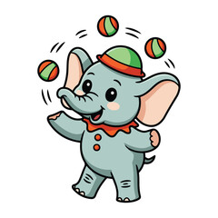 Cute Circus Elephant Juggling Balls Illustration