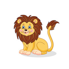 Cute cartoon lion isolated on white background. Baby lion smiling. Vector illustration.