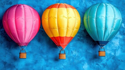 Three Colorful Hot Air Balloons on Blue Background