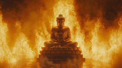 Buddha in Flames: A Serene Meditation Amidst Inferno