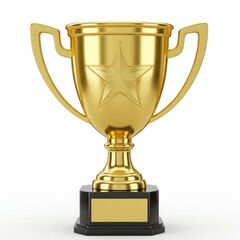 Golden trophy with star emblem on white background