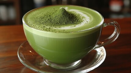 Aromatic Matcha Latte: Indulge in the vibrant green hue and earthy aroma of this handcrafted beverage, a perfect blend of creamy milk and finely-ground matcha powder.