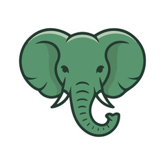 Green Elephant Head Line Art Logo Icon