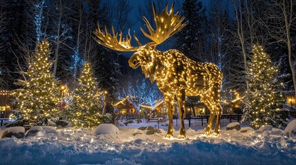 Lighted Moose in Winter Wonderland