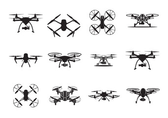 Drone Vector Icons – Quadcopter, UAV, Aerial Surveillance & Delivery Drones Set