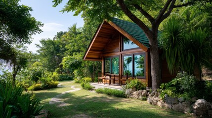 Serene Eco Resort Wooden Cabin Surrounded by Lush Nature