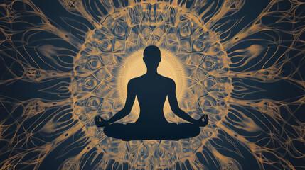 Inner Light – Indigo & Gold Mindfulness Silhouette Art