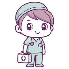 Cartoon Man Doctor With First Aid Box and Stethoscope on Transparent Background