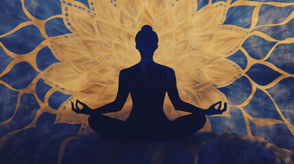 Inner Light – Indigo & Gold Mindfulness Silhouette Art