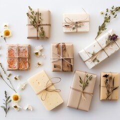 Handmade Soap Gift Set with Dried Flowers and Rustic Packaging