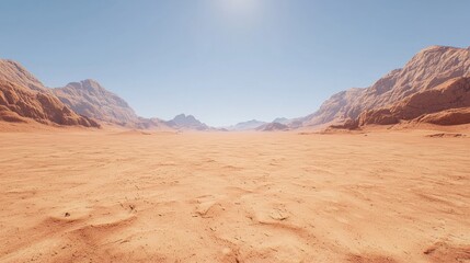 Naklejka premium A vast desert landscape with towering mountains and a bright blue sky.