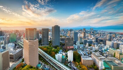 city skyline aerial view of sendai in japan