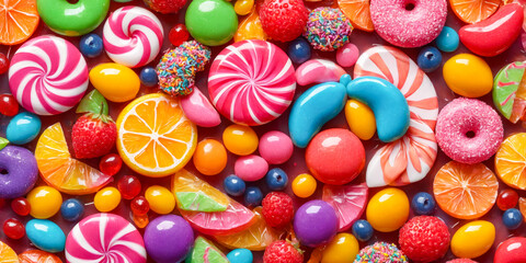 Fototapeta premium Colorful Candy and Fruit Background