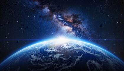 Fototapeta premium Stunning view of Earth with Milky Way above, cosmic wonder