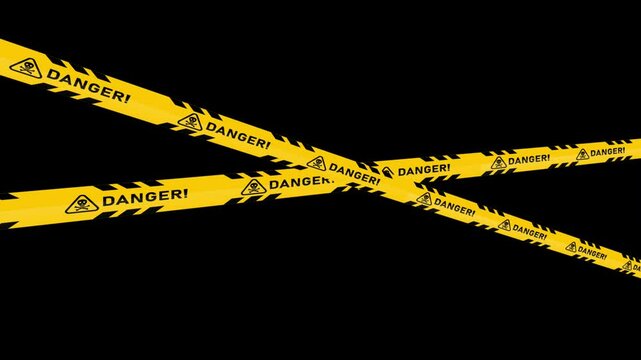 Under construction dengar tape animation 4k video. Road, warning, restricted, animated, caution, no people, police warning, stripe, danger tape video in black and green screen background