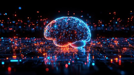 Digital Brain:  A mesmerizing 3D rendering of a futuristic brain composed of glowing circuits and data streams, symbolizing artificial intelligence and the complex network of information processing.
