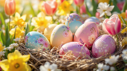 easter eggs in a nest. easter vibes