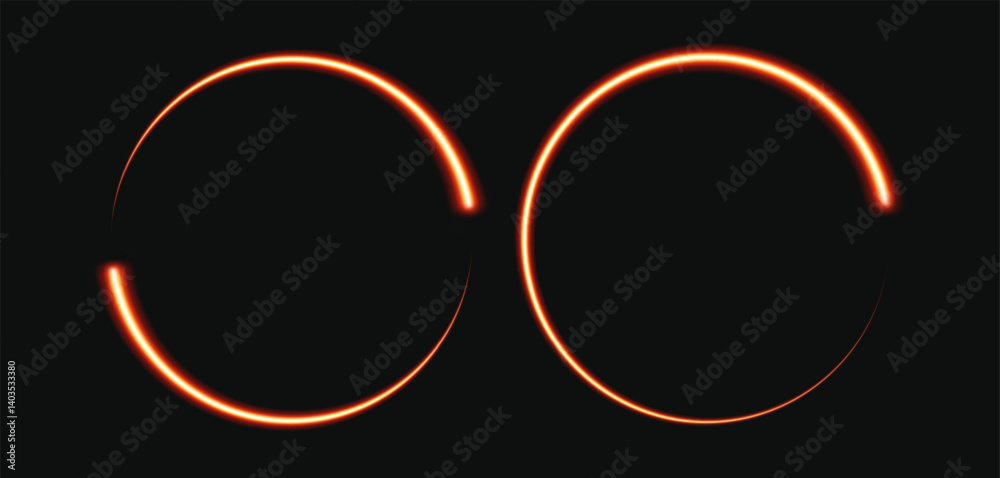 Poster Glowing Neon Circle Light Effect With Bright Energy Lines In Futuristic Style On Dark Background For Technology, Sci-Fi, Frame Or Interface Design. Vector Illustration.
