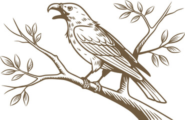  Hand-drawn illustration of a majestic eagle perched on a tree branch in a forest, symbolizing freedom, nature, and wildlife, perfect for nature-themed designs and wildlife art.