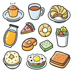 Breakfast Icon Collection, Hand Drawn Food and Drink Vector Set