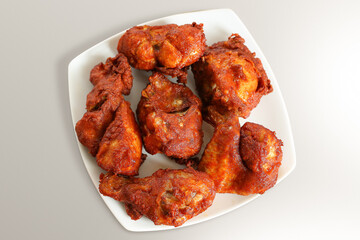 Fried chicken isolated on white background, Thai fried chicken, close view
