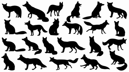 set of fox silhouette vector
