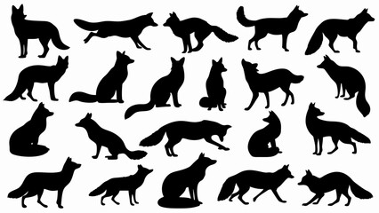 set of fox silhouette vector
