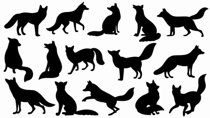 set of fox silhouette vector