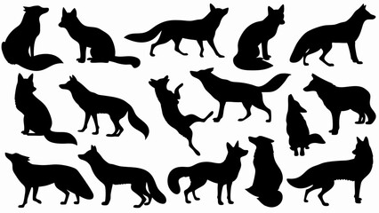 set of fox silhouette vector