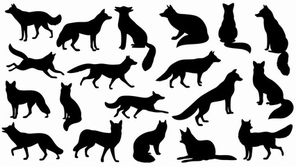 set of fox silhouette vector