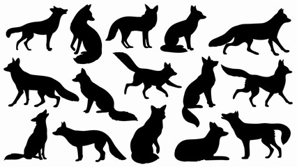 set of fox silhouette vector