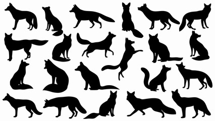set of fox silhouette vector