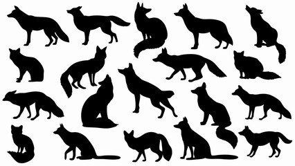 set of fox silhouette vector